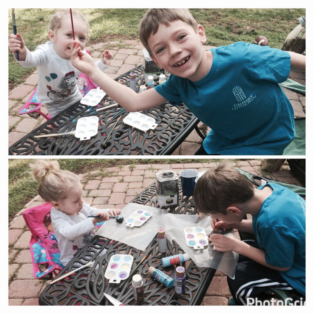 Painting inspirational word rocks to spread the love and kindness.