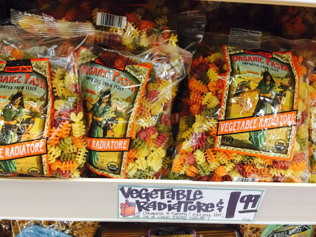 Vegetable Radiatore is a favorite from Trader Joe's