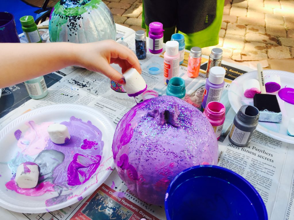 Marshmallow Painting on Pumpkins