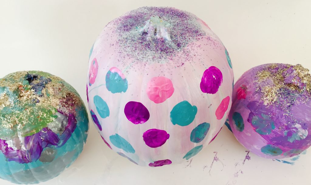 Marshmallow Painting and Glitter make super cute pumpkins!