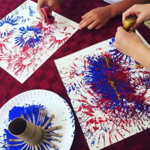 Fireworks Painting with cardboard tubes is a quick and easy Patriotic Craft for kids!