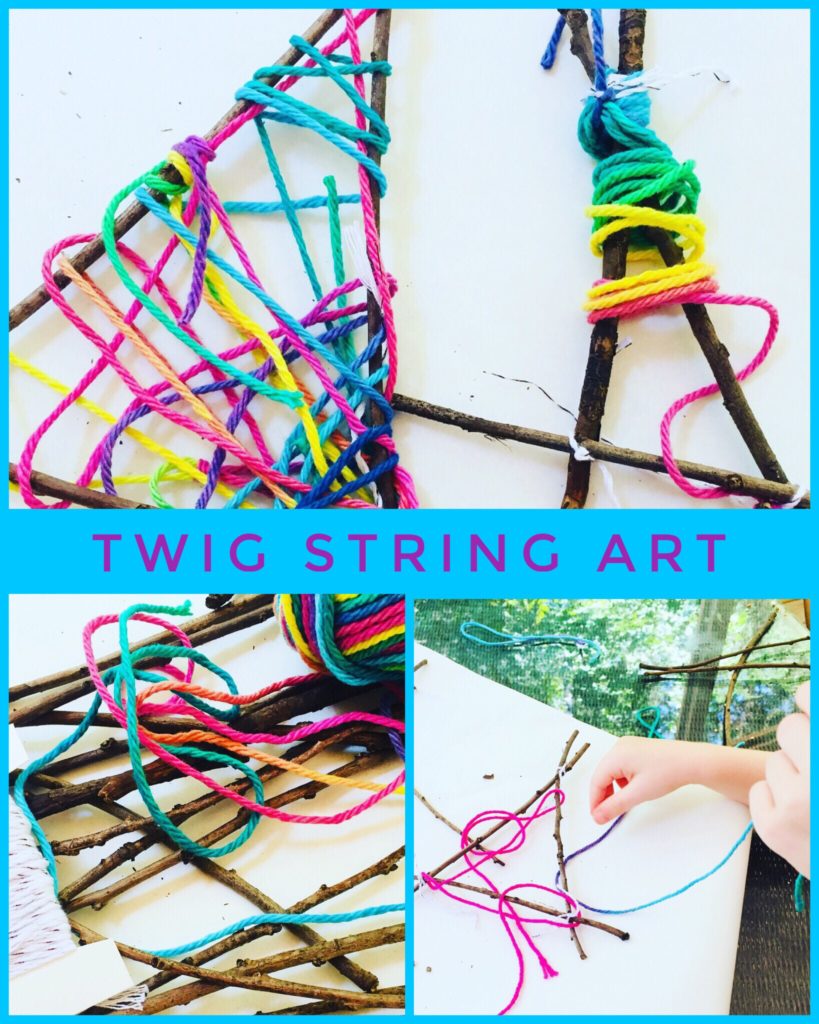 Twig String Art made with Rainbow Yarn