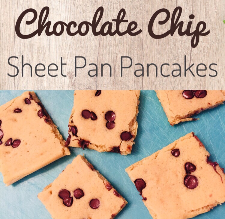 Chocolate Chip Sheet Pan Pancakes are a perfect way to meal prep breakfast. Kids will love this yummy freezer friendly breakfast for those busy back to school mornings. 