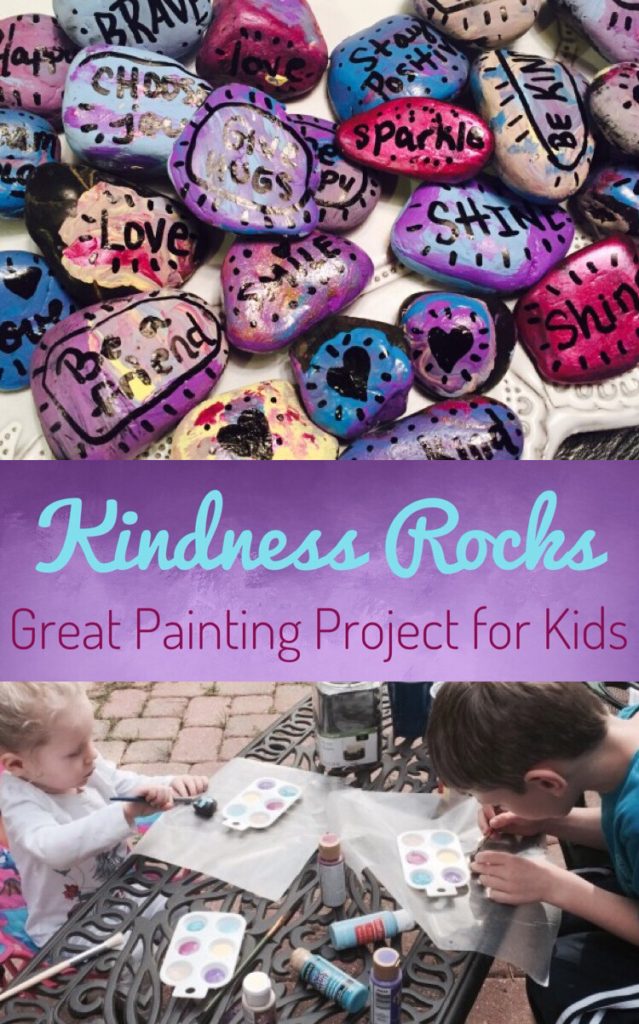 Painting Kindness Rocks with inspirational words is a great activity to do with your kids. Place them around your community to brighten someone else's day! #kindness