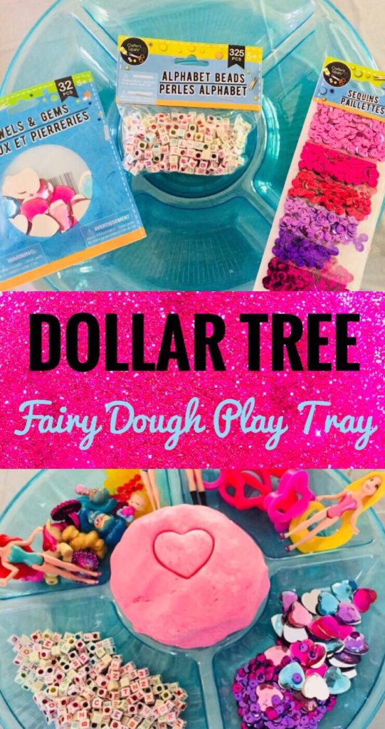 Create a Fairy Dough Play Tray with items from the Dollar Tree. 