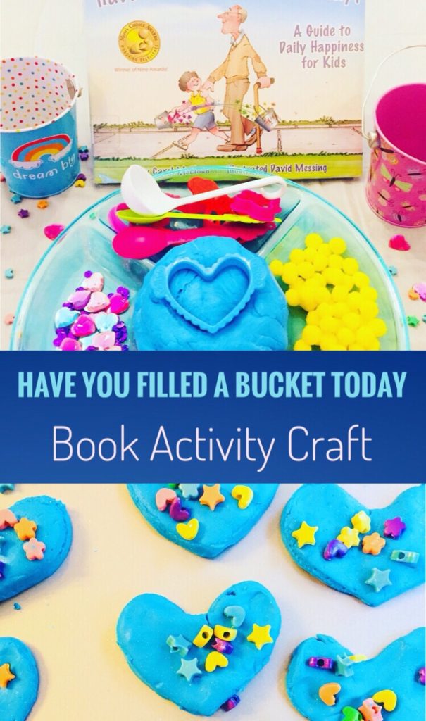 Book Activity Craft based on Have You Filled A Bucket Today. Kindness hearts make from blue sparkly cloud dough.