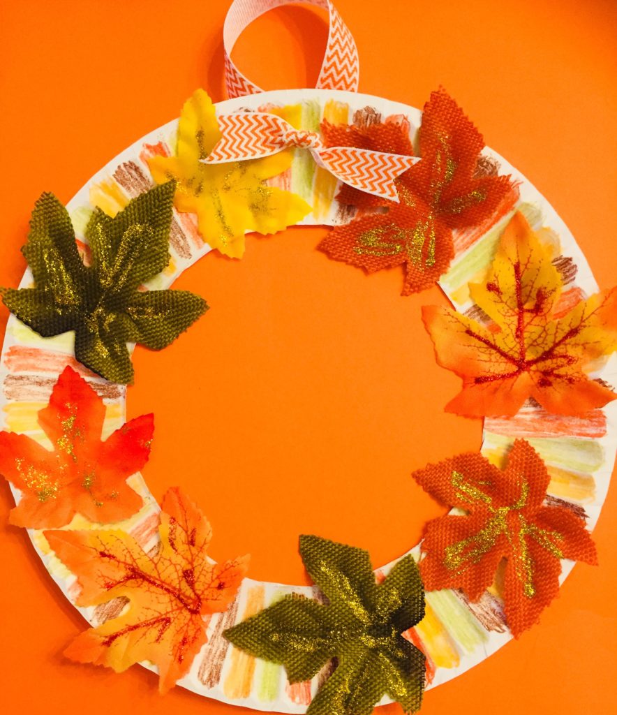 Fall Leaves Paper Plate Wreath Craft