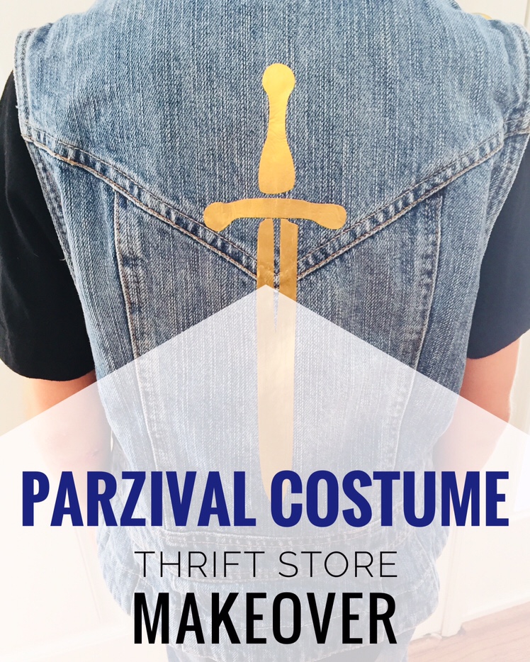 DIY Parzival Costume from a Thrift Store Makeover. All you need is a jean jacket or vest and a brown belt. Parzival is my son's favorite character from the book and movie Ready Player One.