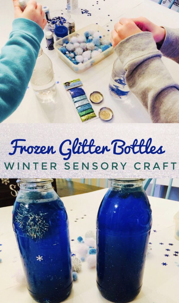 Frozen Glitter Bottles are a great winter sensory craft! Perfect preschool activity for cold days!