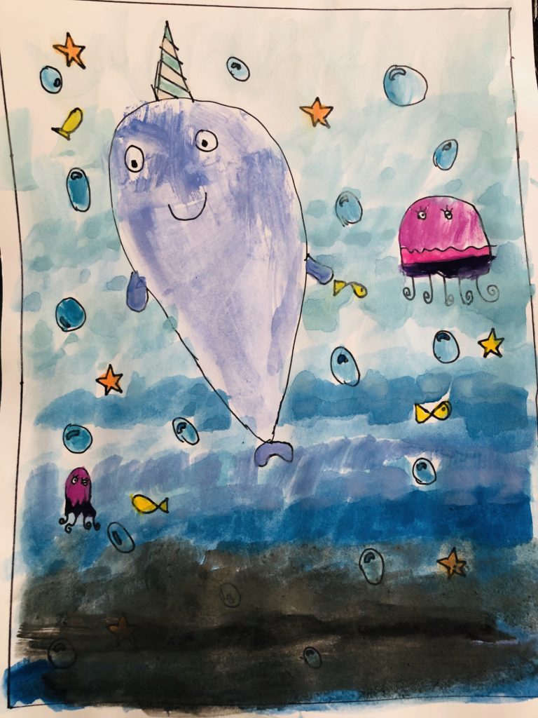 Narwhal Watercolor Craft for Kids