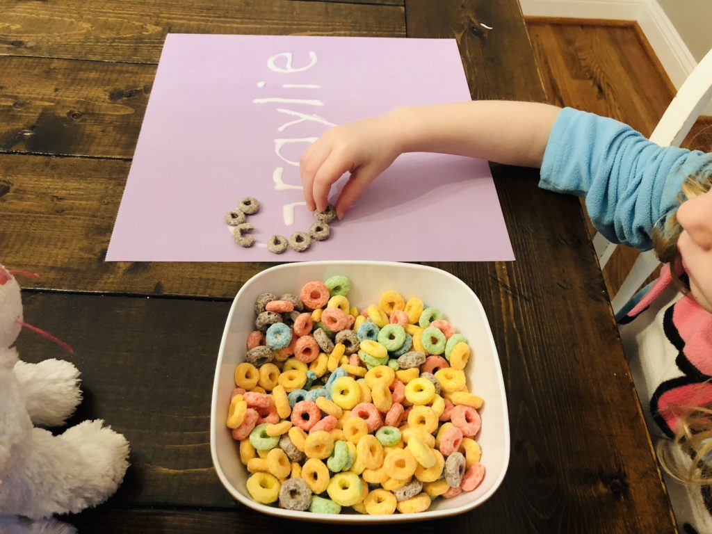 Preschool Name Activity using fruit loops