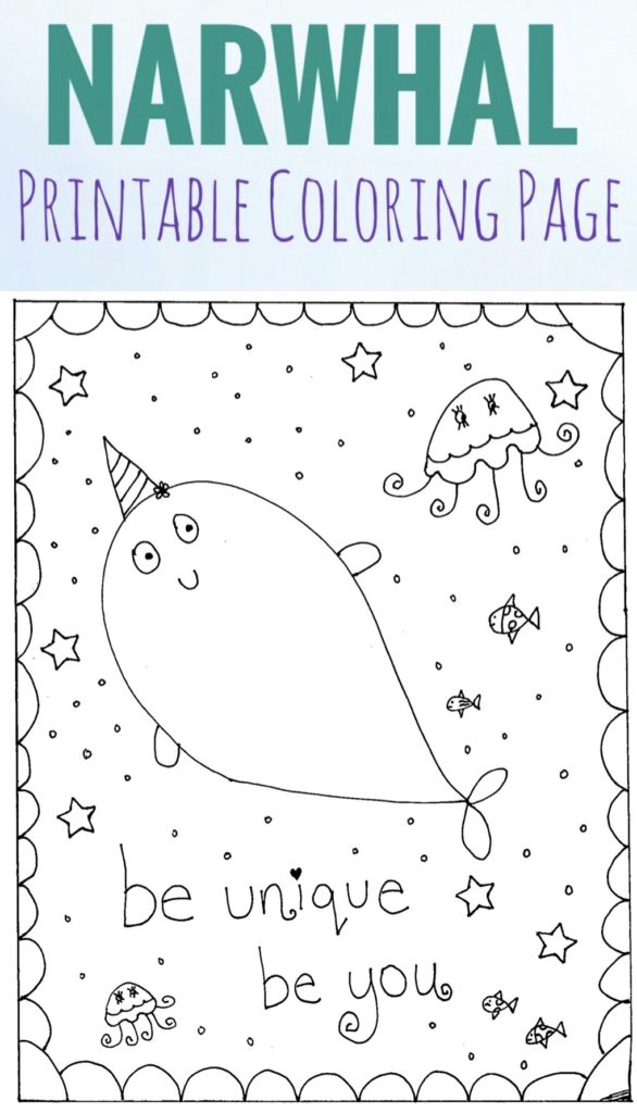 Free Printable Narwhal Hand Drawn Coloring Page