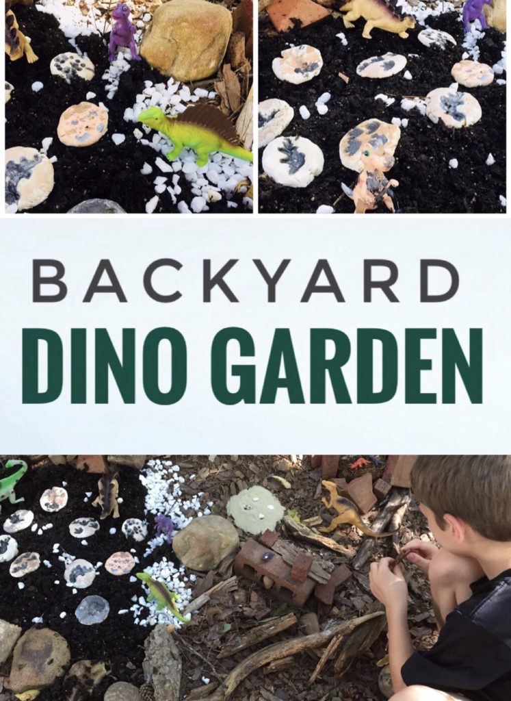 Create a Backyard Dinosaur Garden this spring or summer with the kids! Great for small word play and getting kids outside.