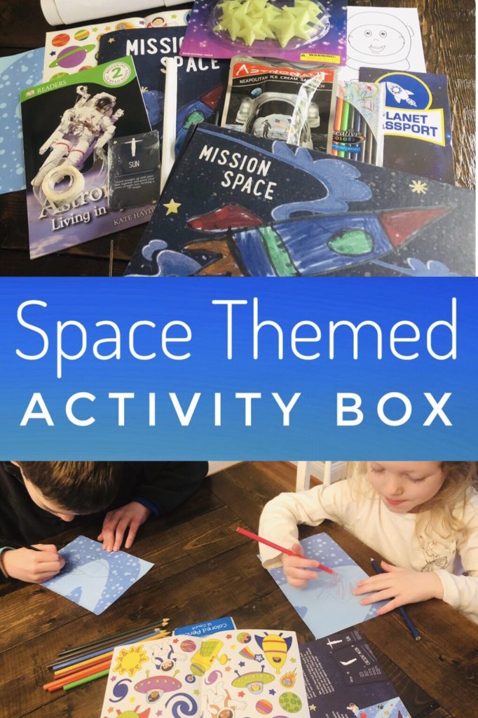 Space Themed Activity Box for Kids - full of activities around a space theme.