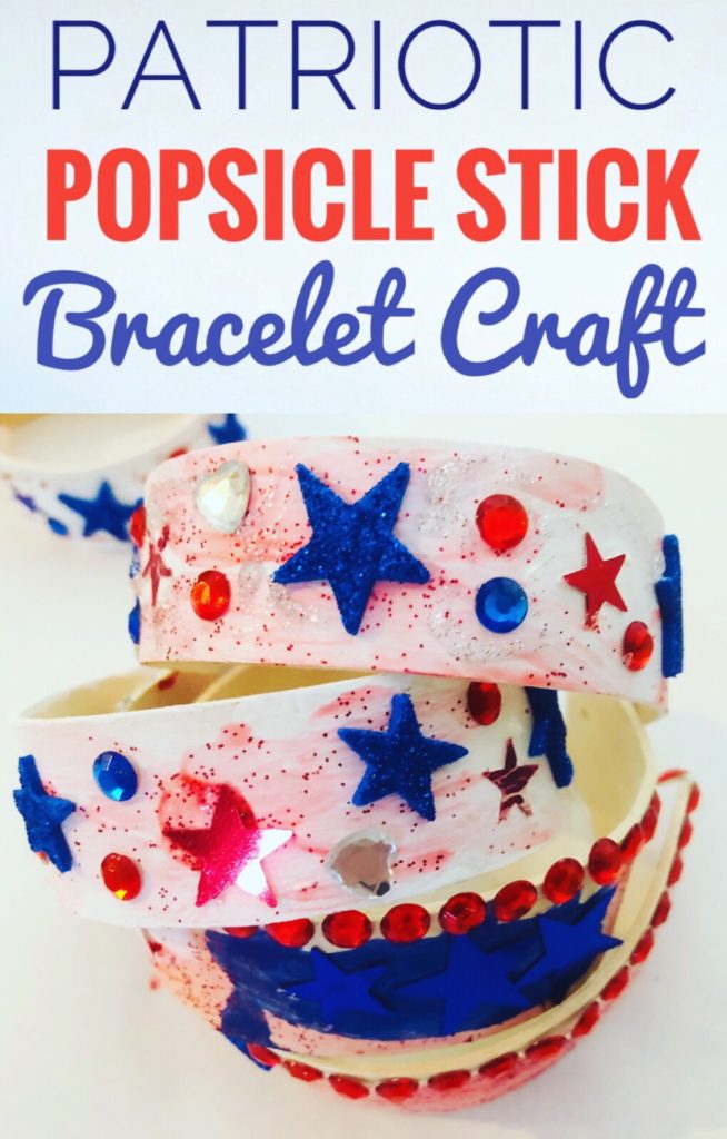Patriotic Popsicle Stick Bracelets - such a fun craft with lots of bling! Perfect for Memorial Day or 4th of July crafting.