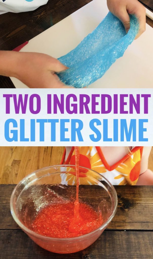 This recipe for two ingredient glitter slime is super easy! Kids will love making their own slime in lots of different colors!