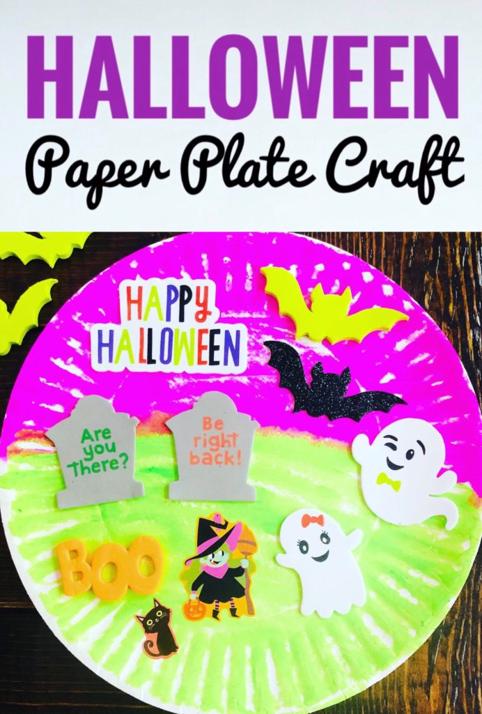 Kids will have fun making a cute Paper Plate Halloween Craft with kwik stix paint and foam stickers. It's a great mess free craft and perfect for parties!