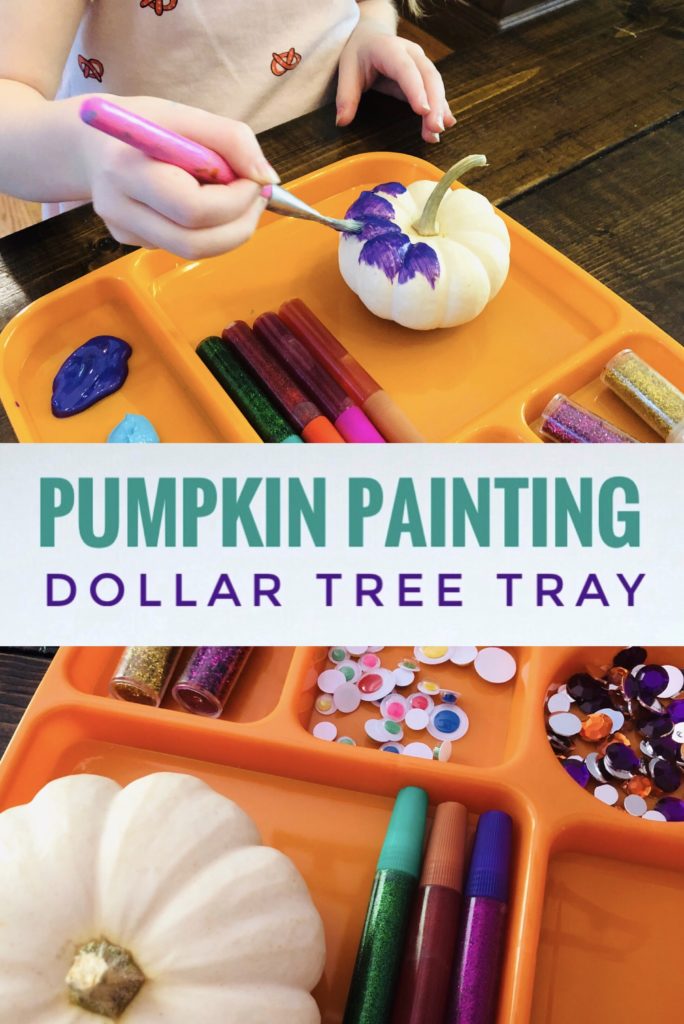 Create a Pumpking Painting Tray from a Dollar Tree lunch tray this fall. It works great for painting little pumpkins with kids.