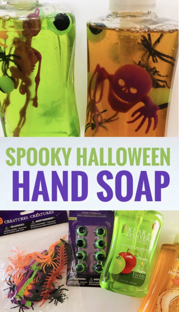 DIY Spooky Halloween Hand Soap using dollar tree supplies.