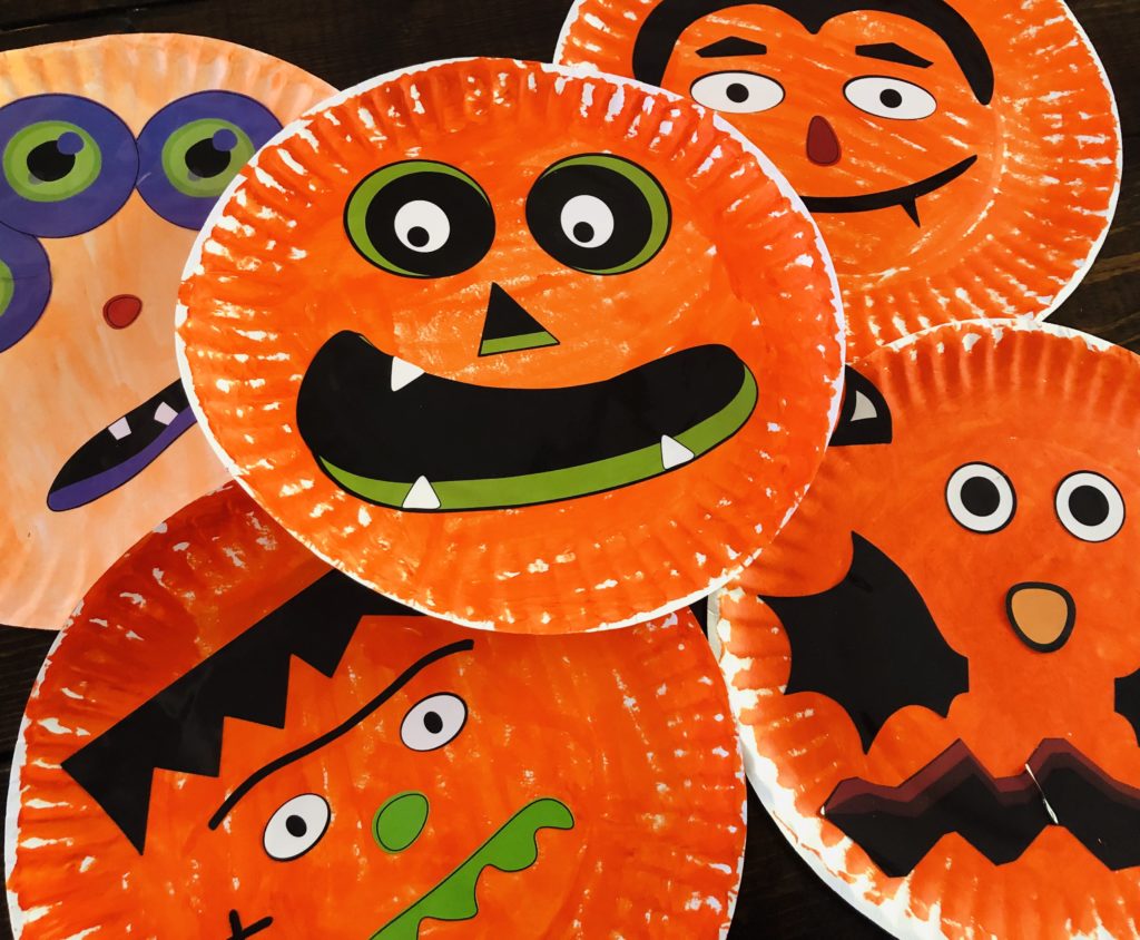 Paper Plate Jack-O-Lanterns used for Balloon Tennis