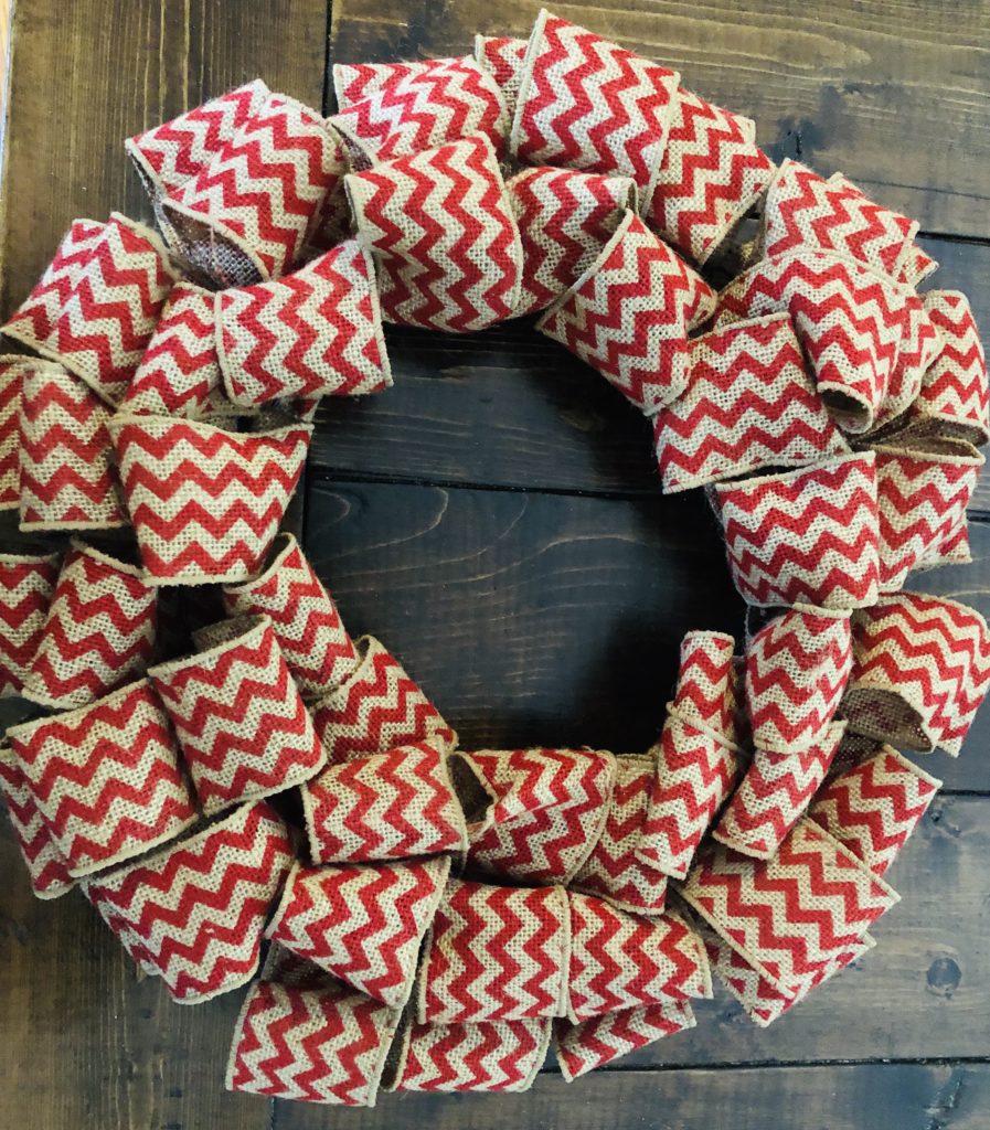 Red Chevron Burlap Wreath