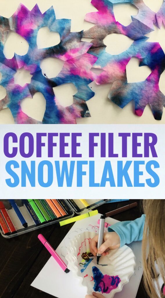 Make easy Coffee Filter Snowflakes with Magic Stix washable markers. This is such a fun and simple winter craft to do with kids.