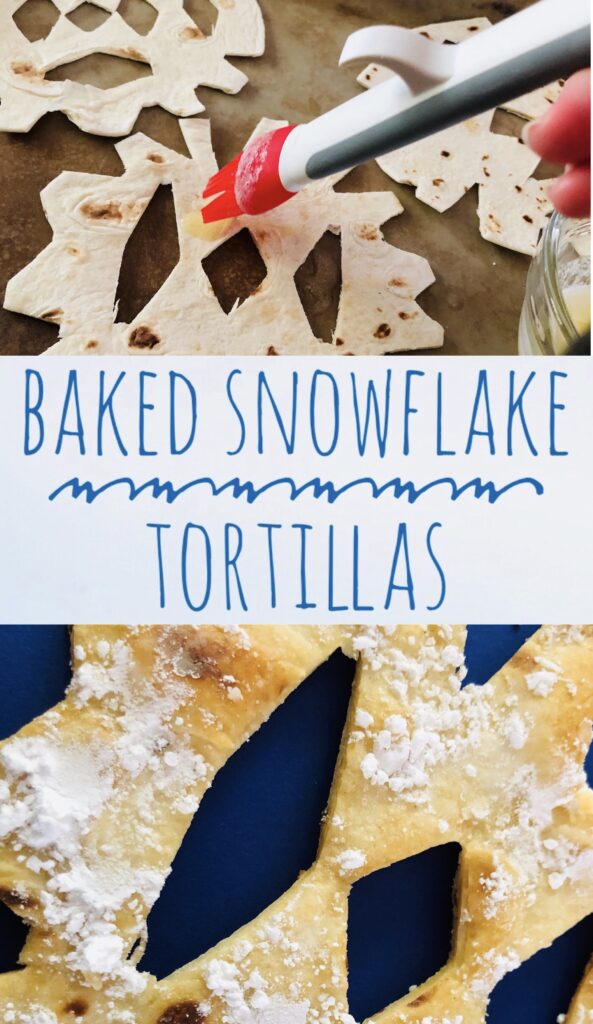 Baked Snowflake Tortillas with Powdered Sugar make a fun winter snack for kids!