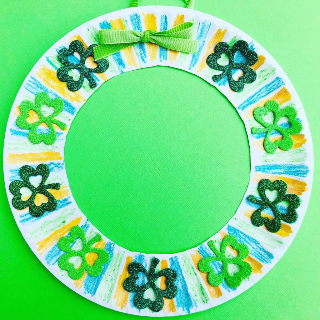 Paper Plate Shamrock Wreath Craft for Kids