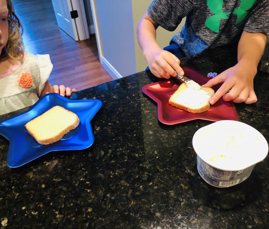 Kids in the Kitchen making 4th of July Breakfast