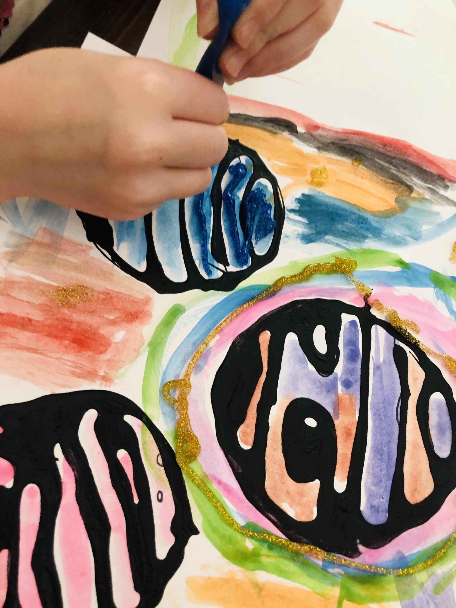 Black Glue Watercolor Art Project for Kids Glitter On A Dime