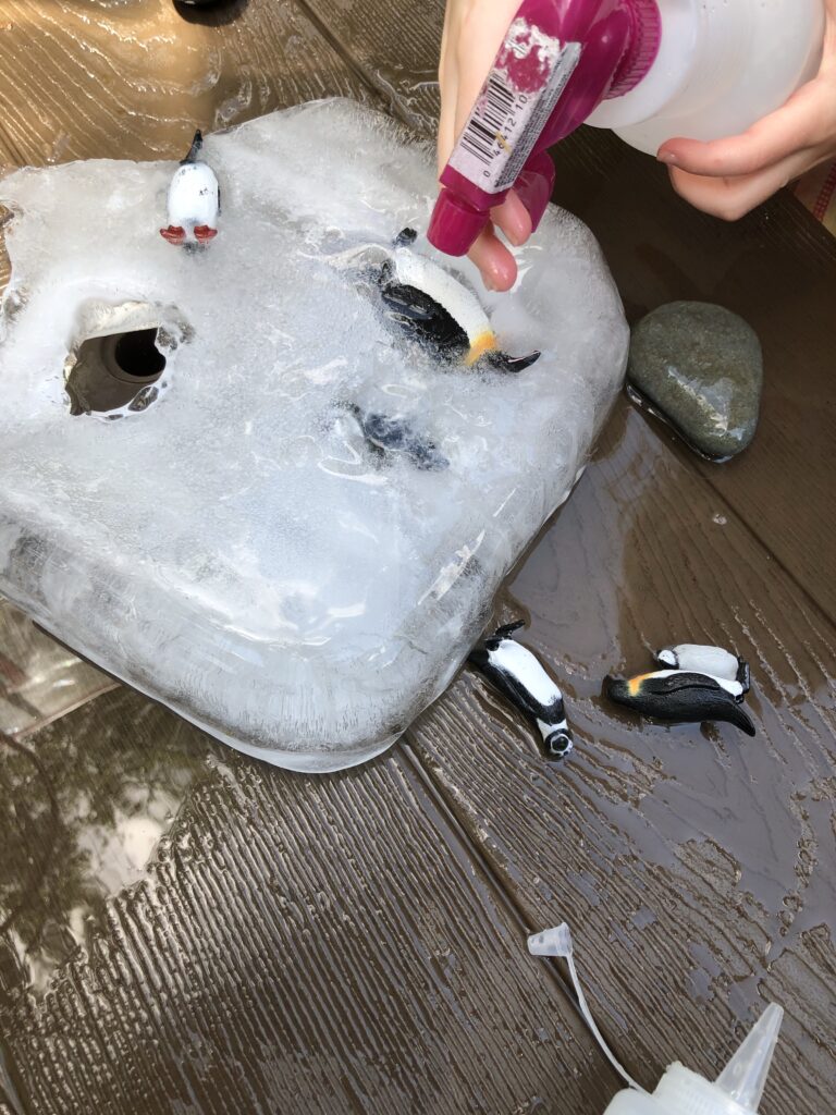Ice Block Excavation with Penguin Toys