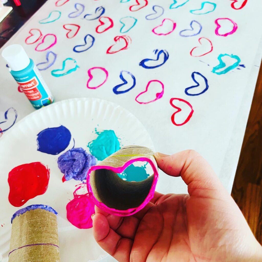 Heart Painting with Cardboard Tubes