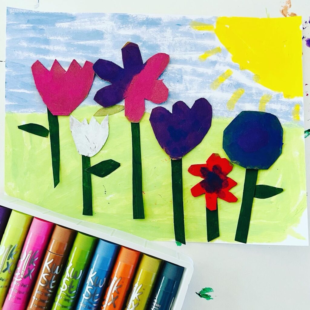 Spring Flower Recycled Cardboard Artwork using Kwik Stix