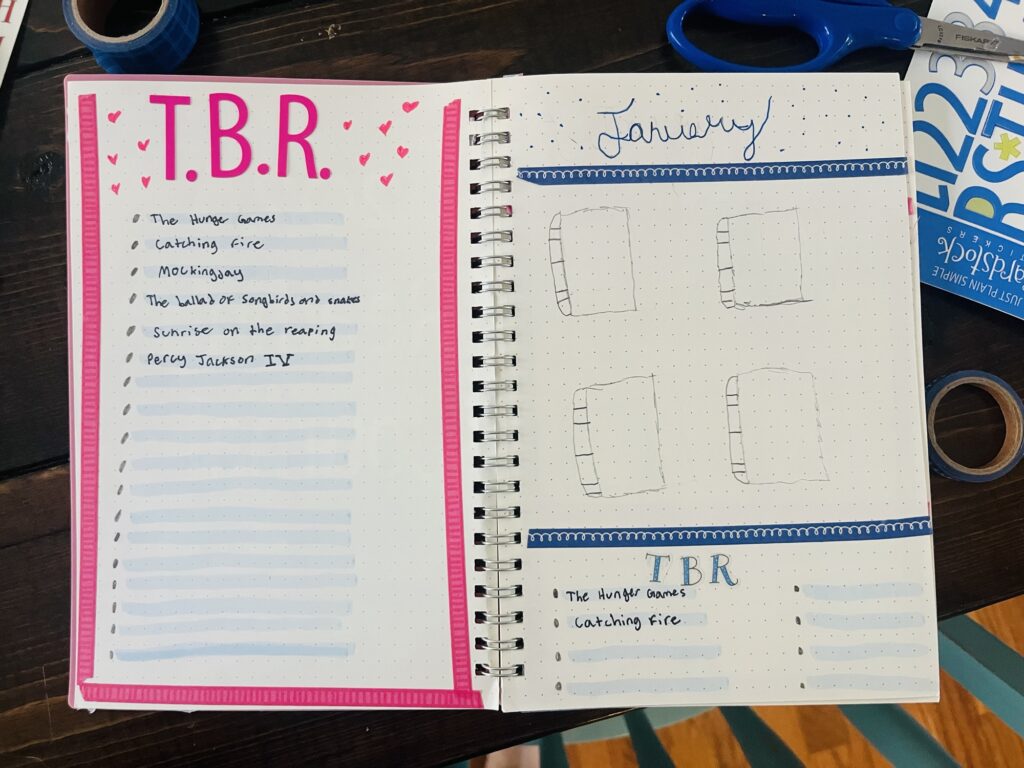Monthly book journal set up pages