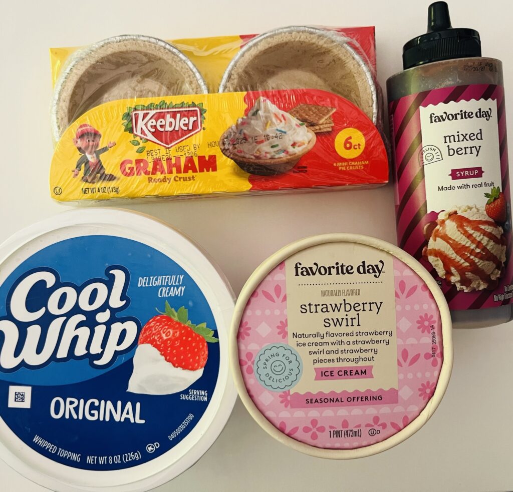 Ingredients for Cute Mini Strawberry Ice Cream Pies for Summer