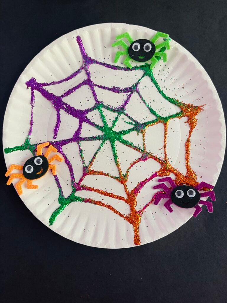Paper Plate Glitter Spiderweb Craft